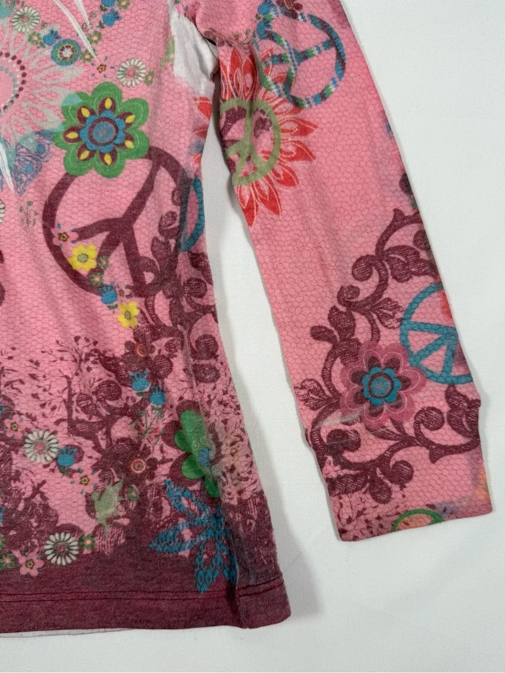 VINTAGE PLACE Girls Peace Love Long Sleeve Tee S 5-6 Boho Hippie Butterfly Y2K